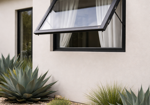 Awning window propped open on a modern Dallas, Texas home