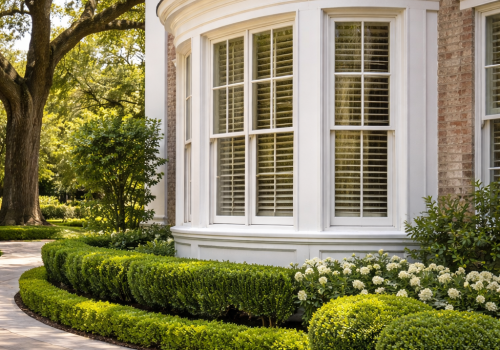 Bay windows on a two-story colonial home in Dallas, TX