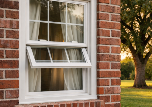 Double-hung windows installed on a brick home in Dallas, TX